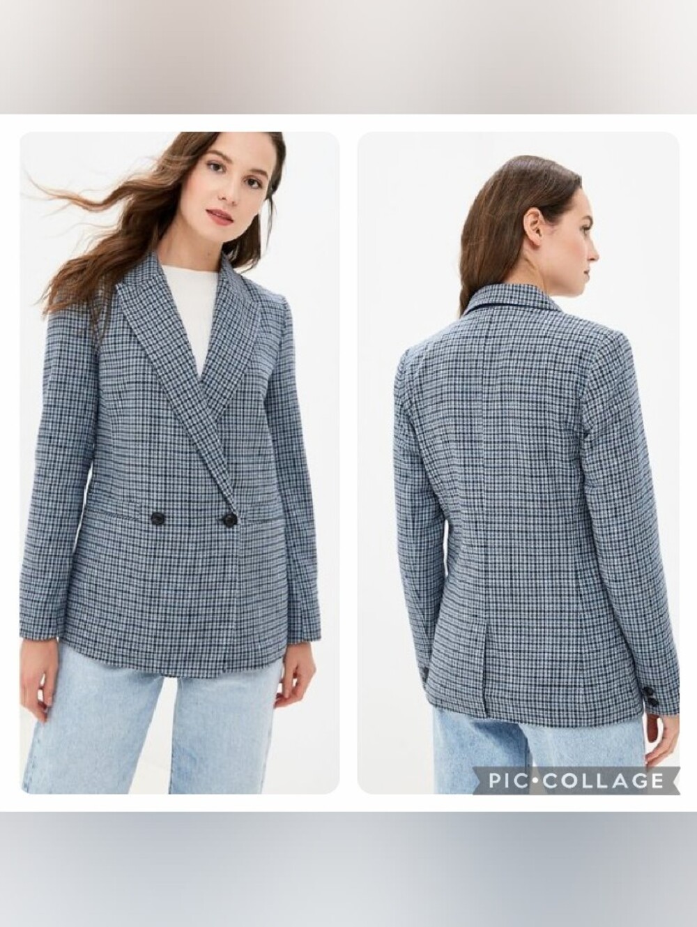 Gap Houndstooth Wool Blend Blazer Double Button Blue Size 12 - Picture 15 of 16